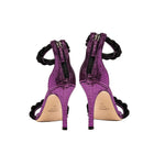 Roxana Disco High-Heel Ankle Sandals with iridescent leather and braiding, showcasing 90mm stiletto heel from behind.