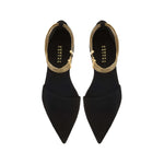 Sienna Black Flat Ballerina shoes with chainlink anklet, suede material for elegance and comfort.