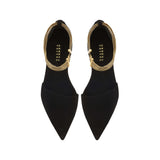 Sienna Black Flat Ballerina shoes with chainlink anklet, suede material for elegance and comfort.