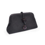 Petra Black Pouch Bag in suede leather with stone embroidery, stylish accessory made in Italy.