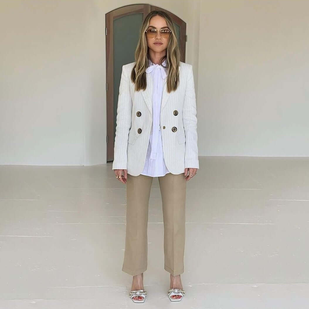 Becca Tobin wearing Catena Off-White Sandals