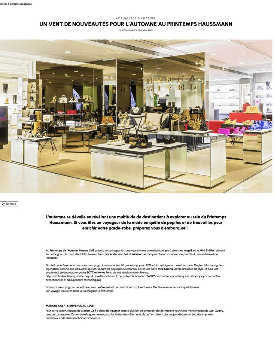 Serena Uziyel Boutique Corner at Printemps on Printemps Magazine