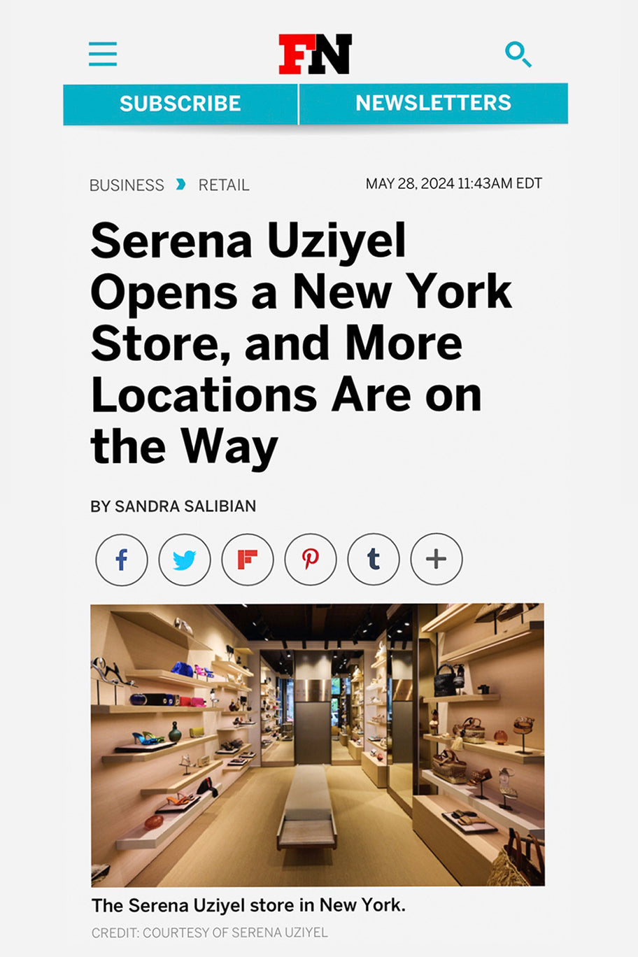 Serena Uziyel Broome Store is featured in Footwear News