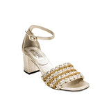 Aurnia Sahara & Gold Mid-Heel Block Ankle Sandal