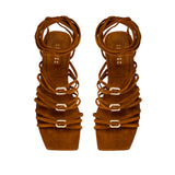 Catena Notte Camello & Antique Gold Lace-Up Flat Sandal