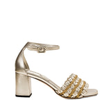 Aurnia Sahara & Gold Mid-Heel Block Ankle Sandal