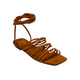 Catena Notte Camello & Antique Gold Lace-Up Flat Sandal