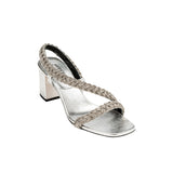 Ronda Silver Block-Heel Asymmetric Sandal