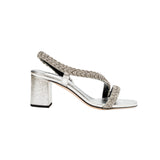 Ronda Silver Block-Heel Asymmetric Sandal