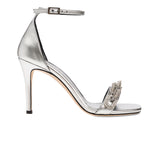 Catena Notte Glam Metallic Silver High-Heel Ankle Cross Sandal