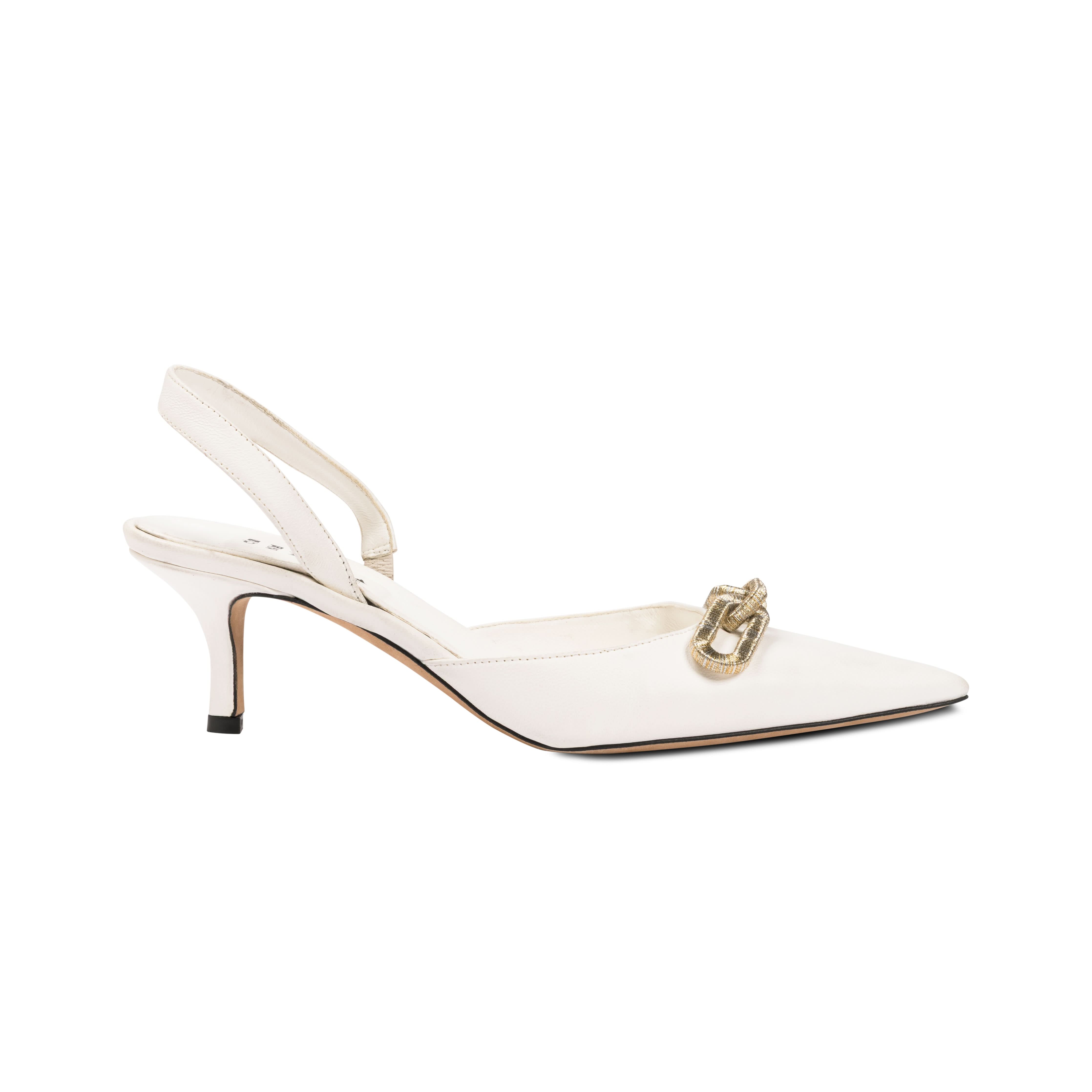 Chic Catena Off White Slingback Mule Pump with elegant buckle detail, ideal for casual or formal occasions.
