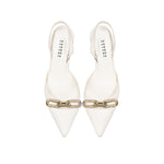 Elegant Catena Off White Slingback Mule Pump with gold chain detail, perfect for formal and casual occasions.