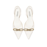 Elegant Catena Off White Slingback Mule Pump with gold chain detail, perfect for formal and casual occasions.