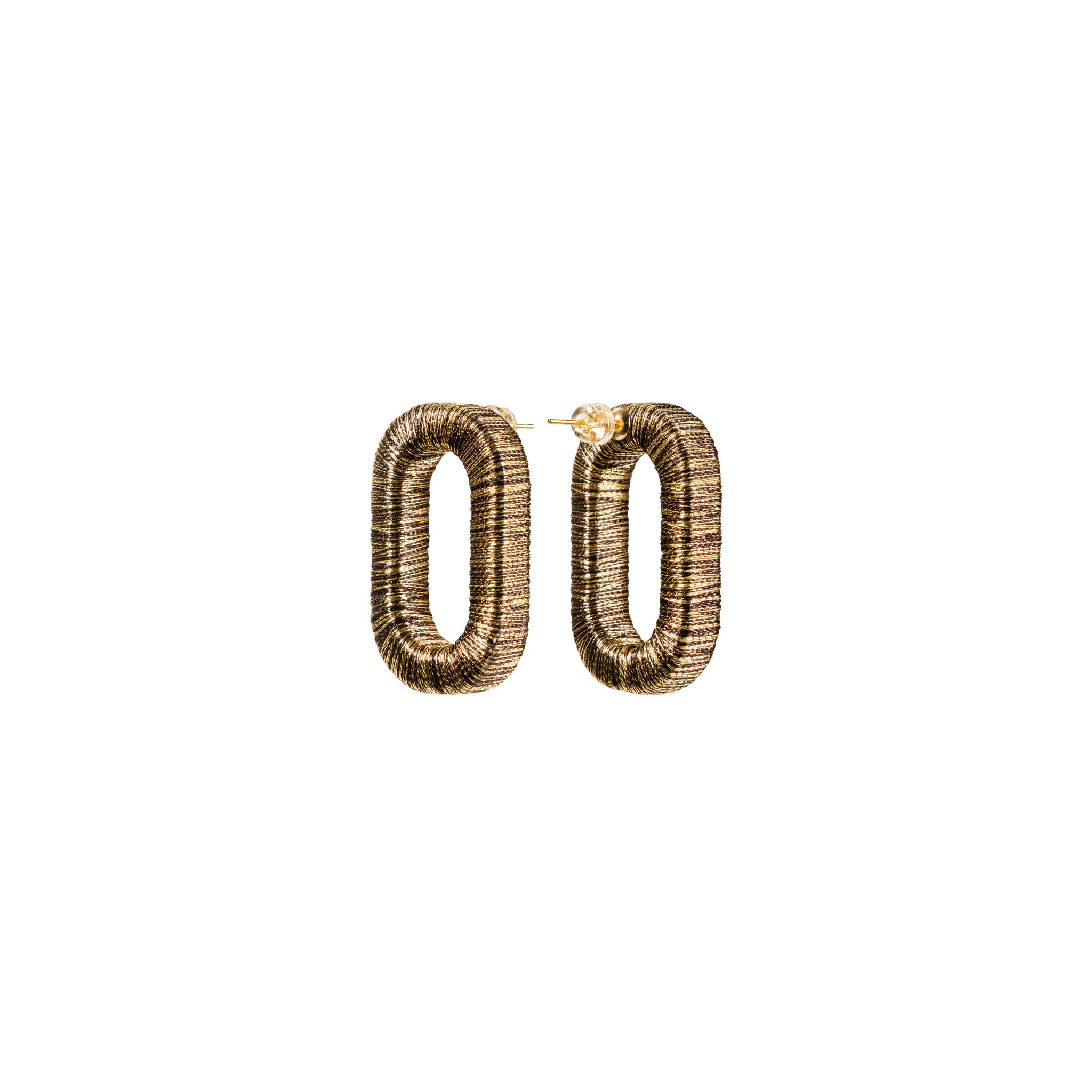 Catena One Chain Antique Gold Earring featuring intricate hand-wrapped metallic threads in a refined silhouette.