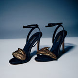 Valeria Black High-Heel Ankle Cross Sandal