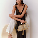 Rhea Gold  High-Heel Ankle Cross Sandal