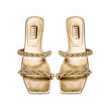 Roxana Gold Flat Two Strap Sandal
