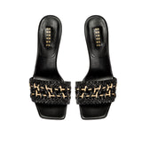 Almeria Black Mid-Heel Sandal
