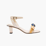 Delphine Ivory Mid-Heel Ankle Cross Sandal
