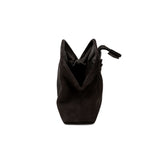 Alessa Black Pouch Bag showcasing intricate knotted design and sleek black leather craftsmanship.