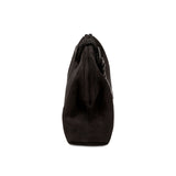 Alessa Black Pouch Bag showcasing its unique knotted design and luxurious leather material.