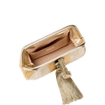 Interior view of Alessa Gold Silver Pouch Bag showcasing its elegant design and spacious compartment.