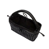 Almeria Black Large Tote Bag, stylish woven design with a spacious interior and black fabric lining.