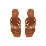 Almeria Camello block-heel strap sandals in supple leather with an elegant open-toe design and handcrafted straps.