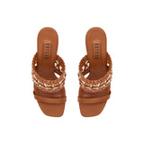 Almeria Camello block-heel strap sandals in supple leather with an elegant open-toe design and handcrafted straps.