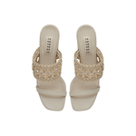 Almeria nude block-heel strap sandals featuring a woven upper and open toe design, crafted from supple leather.