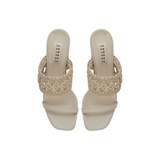 Almeria nude block-heel strap sandals featuring a woven upper and open toe design, crafted from supple leather.