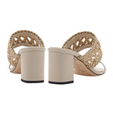 Almeria Nude Block-Heel Strap Sandal with braided strap detail and comfortable block heel, made in Italy.