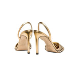 Elegant Almeria Sahara high-heel slingback pump featuring a woven metallic design, perfect for any occasion.