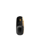 Arinna Black Clutch showcasing elegant design with intricate embroidery and luxurious satin finish.