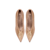 Arinna Blush High-Heel Pump in smooth suede with shimmering threads, featuring a pointed toe and 90mm stiletto heels.