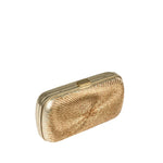 Arinna Gold Clutch with intricate bronze and gold embroidery, inspired by ancient Mesopotamia's sun rays.