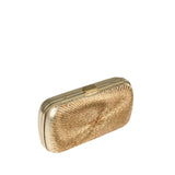 Arinna Gold Clutch with intricate bronze and gold embroidery, inspired by ancient Mesopotamia's sun rays.
