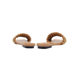 Aurnia Latte Flat Sandal featuring a stylish braided design and comfortable flat sole, perfect for summer outings.