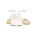 Aurnia Sahara block ankle sandals showcasing a 50MM heel, open toe design, and elegant ankle strap in sahara leather.