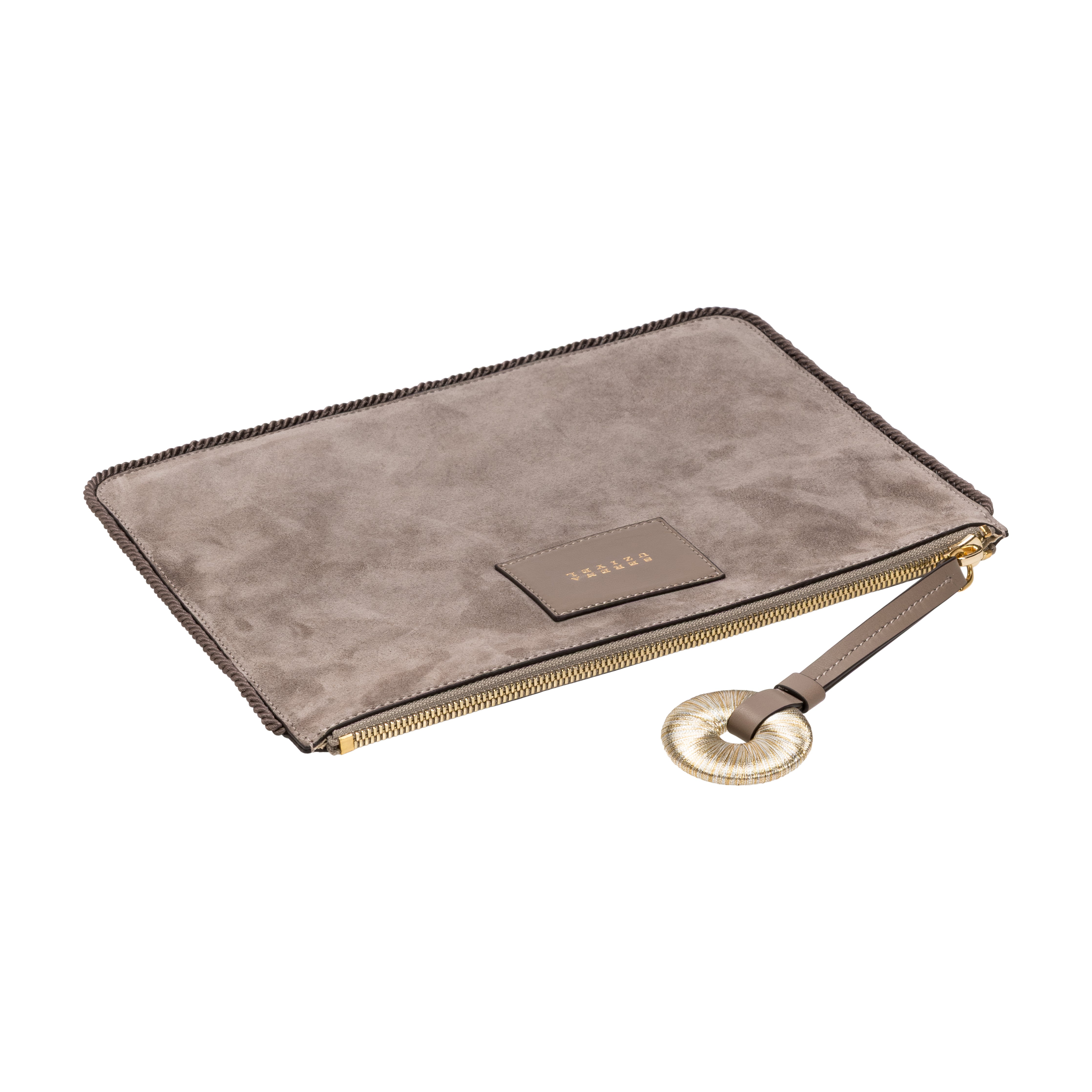 Boho Chic Medium Taupe Tote Bag featuring a soft structure and elegant goldwork embroidery.