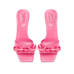 Catena 50MM Baby Pink Sandal, expertly crafted Italian leather with chain link design, perfect for chic ensembles.