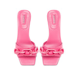 Catena 50MM Baby Pink Sandal, expertly crafted Italian leather with chain link design, perfect for chic ensembles.