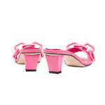 Back view of Catena 50MM Baby Pink Sandal showcasing chain link design and mid-heel for chic style.