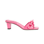 Catena 50MM baby pink sandal crafted from Italian leather with a chic chain link design on the toe strap.