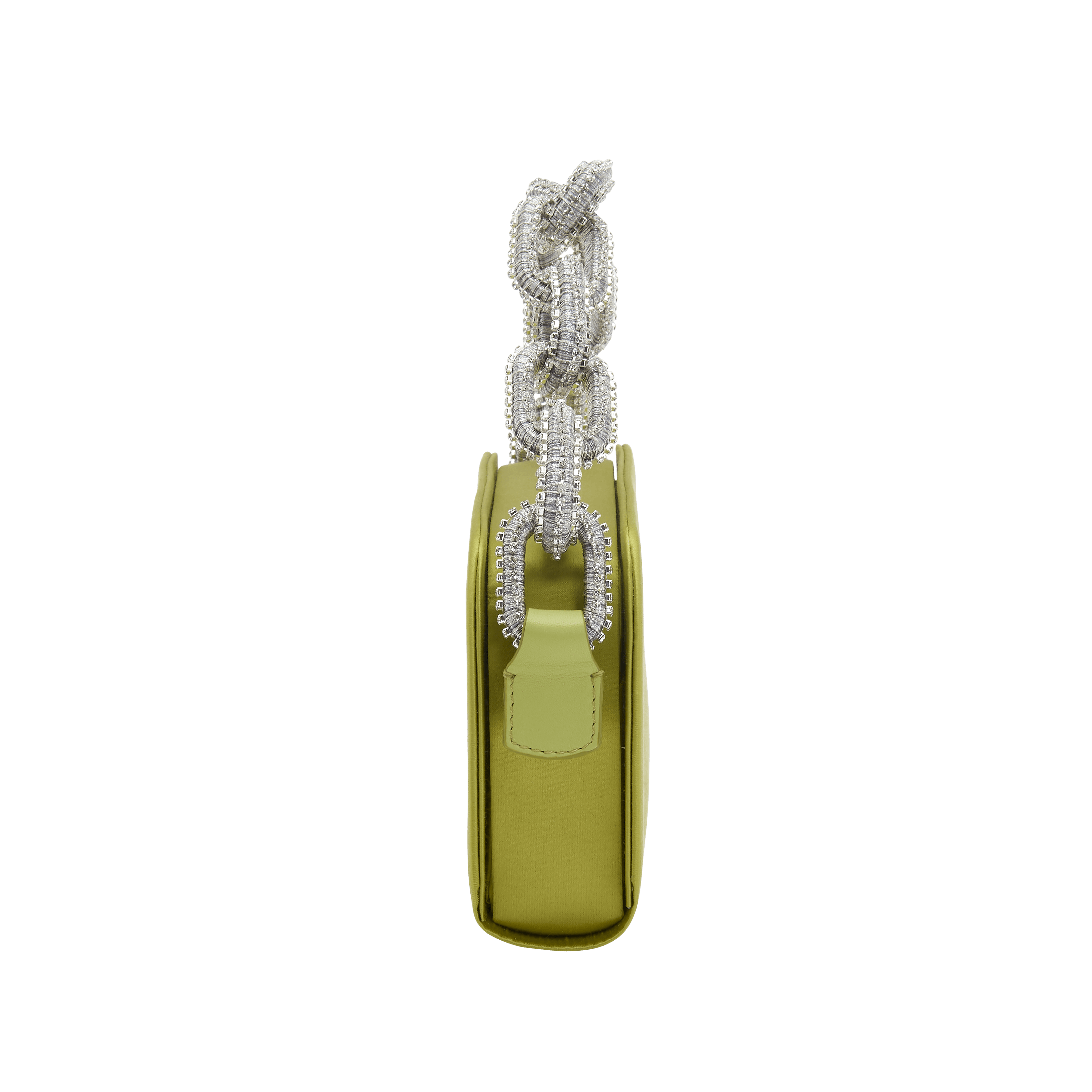 Catena Acid Green Two-Sided Bag featuring a luxurious chain-link handle with metallic glam threads.