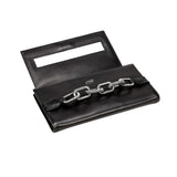 Catena Antique Silver Chain black clutch purse with a sleek design and decorative silver chain detail.