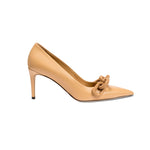 Catena Beige High-Heel Pump handcrafted in Italy with suede-wrapped chain detail and 70mm stiletto heel.