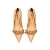 Catena beige high-heel pump featuring smooth leather and signature chain detail, crafted in Italy.