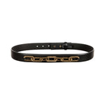 Catena belt in black leather with antique gold chain detailing, perfect for adding elegance to any outfit.