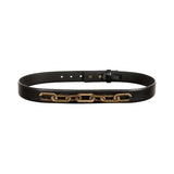 Catena belt in black leather with antique gold chain detailing, perfect for adding elegance to any outfit.